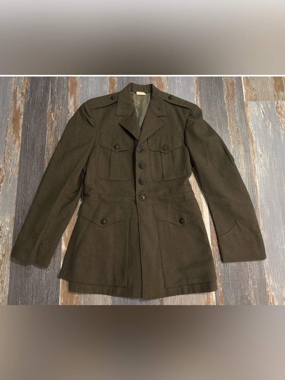 Vintage 60s Vietnam US Marines Mens Coat Military Jacket 36S Wool Serge Green